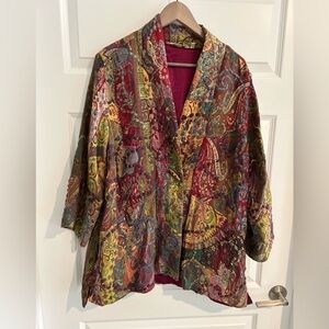 Soft Surroundings Embroidered Tapestry Jacket Red Green Multi Size XL